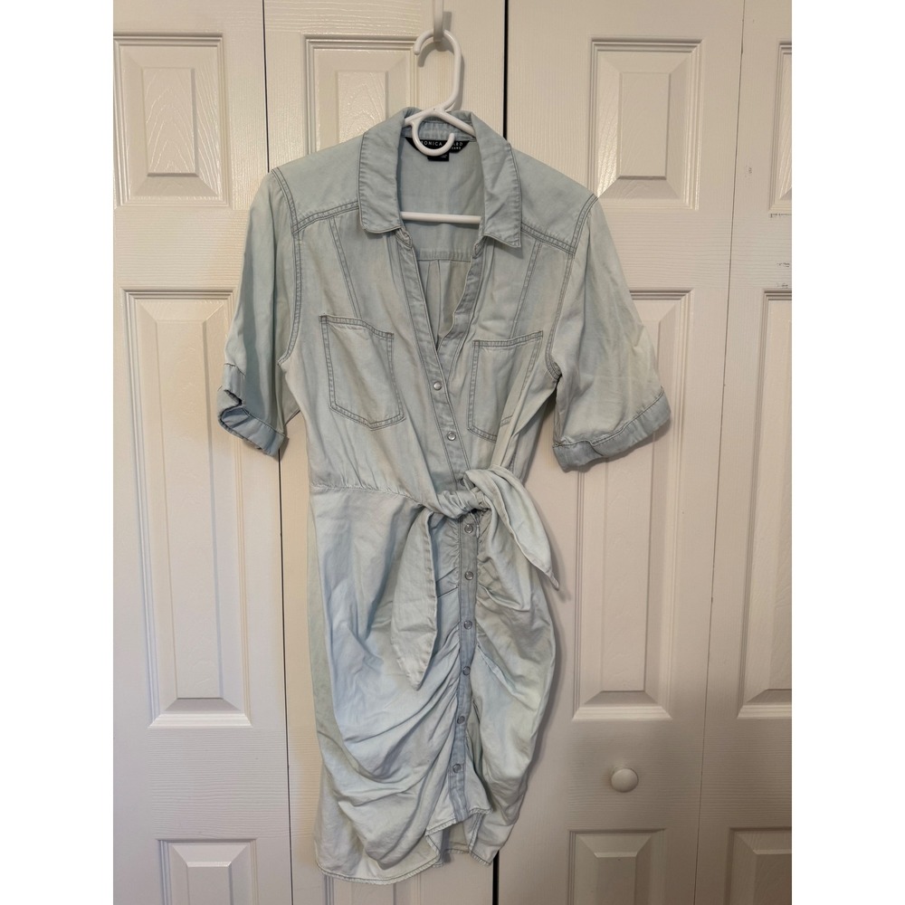 Veronica Beard Women's Blue Chambray Ruched Pearl Snap Hensley Dress Size 8